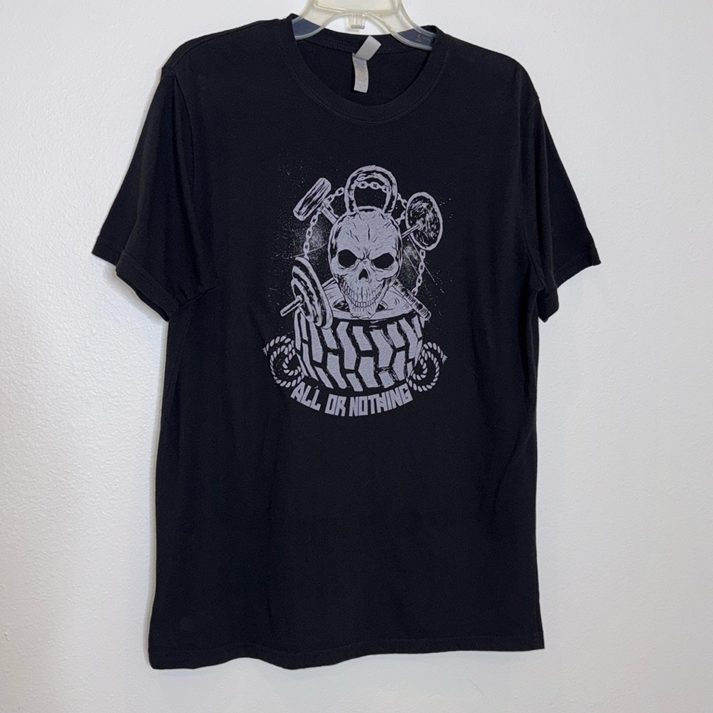 Next Level Apparel Black Short Sleeve Skull & Tire Graphic Tee - White Print